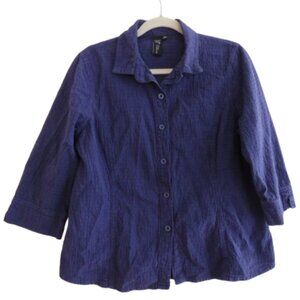 FOCUS CASUAL LIFE Cotton Waffle Textured Button Up Shirt Purple Lagenlook Sz M